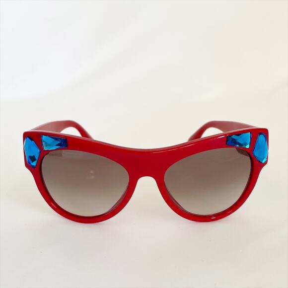 PRADA Vintage Womens Red Cat Eye Swarovski Sunglasses Italy Circa 2015 Y2K - Picture 1 of 10